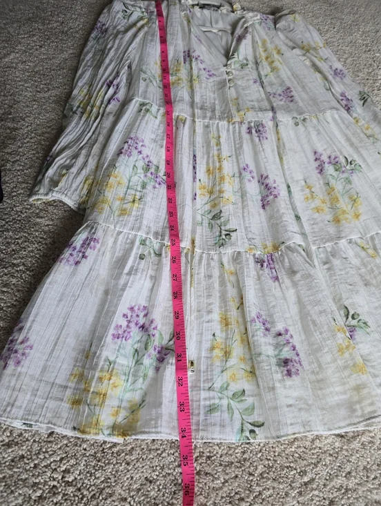 TAYLOR size Small Ivory Floral Spring Long Sleeves Unlined Dress - Picture 7 of 9